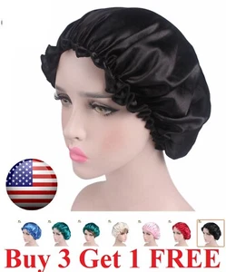 Women Satin Night Sleep Cap Hair Bonnet Hat Silk Head Cover Wide Elastic Band - Picture 1 of 13