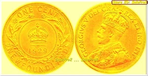 24K GOLD PLATED CANADA 1929 CANADIAN KING GEORGE V CROWN NEWFOUNDLAND COIN UNC - Picture 1 of 2