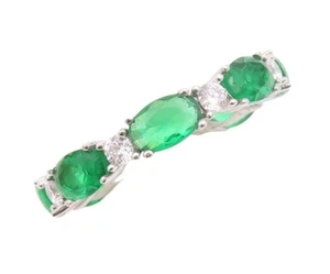 925 Sterling Silver Vintage Ring Oval Green & Round White Topaz Sz 7 RG30132 - Picture 1 of 6