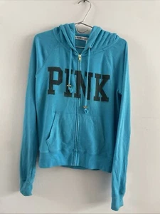 Victorias Secret PINK Full Zip Womens Hoodie Size S Aqua Black - Picture 1 of 6