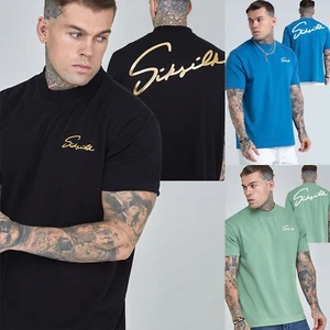 Sik Silk Mens Script T-Shirt Designer Oversize Print Logo Crew Neck Tee T-Shirt - Picture 1 of 14