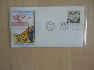 Sobre de estampilla de 9/10/98 de Parker Brothers' Monopoly de 1930 y edición del primer día - Imagen 1 de 2