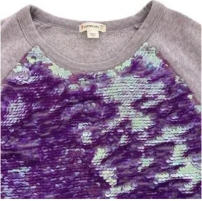 Sudadera Otoño Lentejuelas Abatibles Púrpura Corte Crew Niñas Iridiscente Sirena J.Crew 16 Foto 1 de 4