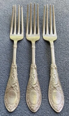 Set of THREE Gorham Whiting Sterling Silver Arabesque Dinner Forks 1875 - Image 1 of 4