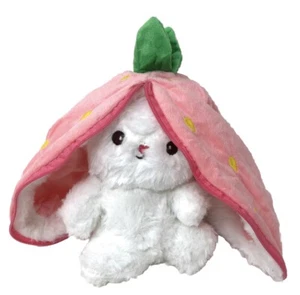 Reversible Flip Bunny Rabbit Plush Strawberry w Zipper Easter Basket Gift NWOT - Picture 1 of 3