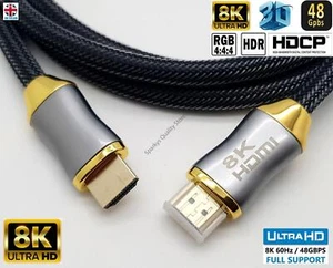 Premium 8K HDMI 2.1 3M Ultra High Speed Cable 48Gbps 4K@120 PS5 Xbox X Sky Gold - Picture 1 of 11