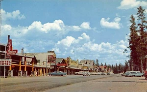 Madison Lodge Vtg Cars Street Scene West Yellowstone,MT Vtg 1950's Postcard - Picture 1 of 2