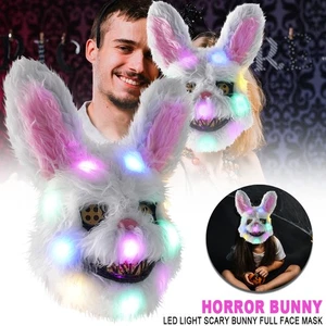 Halloween Scary Mask Rabbit Bunny Mask Plush Animal Head Mask With LED Lights UK - Picture 1 of 24