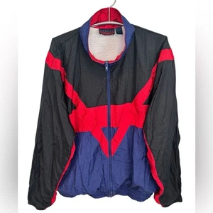 90s Casual Gear Black Red Blue Lined Windbreaker Jacket, 100% Nylon, Size XXL - Picture 1 of 7
