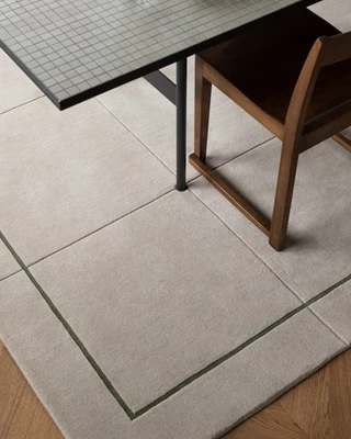 Hand-Tufted Modern Geometric Beige Wool Rug 9x12 | Handmade Living Room Area Rug - Image 1 of 4