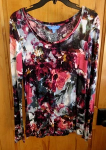 SIMPLY VERA WANG VINTAGE PULLOVER LSLV GR M RUNDHALS TIE-DYE BLUMEN WEICH VISKOSE - Bild 1 von 6