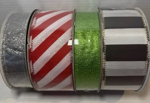 Christmas Wired Ribbon Vibrant Red Green Silver Christmas Stripes 20 yards total - Picture 1 of 11