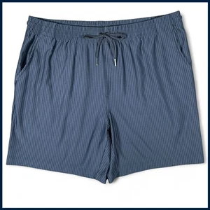 Thom Aaron Mens L Blue Stripe Shorts Ribbed Stretch Quiet Luxury Athletic Active - Picture 1 of 4
