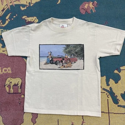 Vintage Disney Shirt Boys Extra Small Mickey Pluto Goofy Donald Beach SURF 90s - Image 1 of 4
