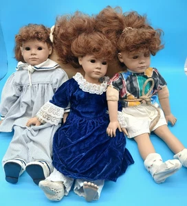 Lote De Colección De 3 Muñecas Heidi Ott Hechas en Suiza 18" Cabello Rizado Castaño Rojizo Ropa Original - Imagen 1 de 23