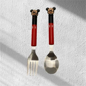 Disney Kleinkind Kind Silberbesteck Mickey Mouse Löffel & Gabel Set Vintage rot schwarz - Bild 1 von 8