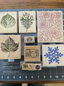 Rubber Stamp Lot Of 10 Roses Leaves Snowflake Camera Puppy M Crafting Scrapbook - Picture 1 of 20