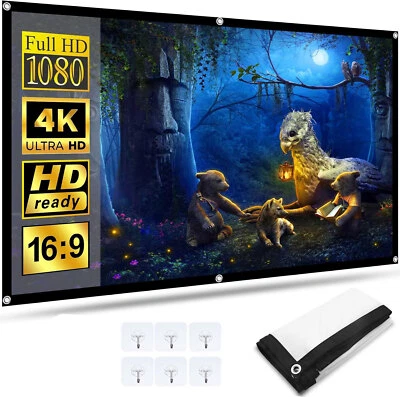 84" Beamer Leinwand Rollo Faltbarer Projector Screen Outdoor 16:9 HD Mit Haken - Bild 1 von 4