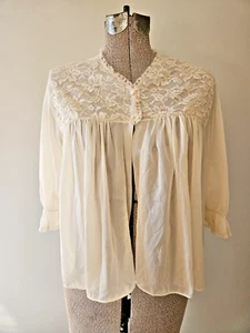 Vintage Vanity Fair Bed Jacket Peach Nylon Lace 50 60s Capelet Bolero Robe S - Picture 1 of 11