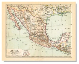 MEXICO Original Vintage Antique Map plan print 1888 Estados Unidos Mexicanos - Picture 1 of 10