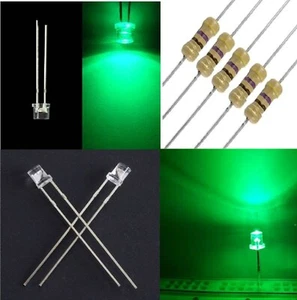 50 Pz. DIODI LED VERDE 3mm TESTA PIATTA FLAT TOP alta luminosità con resistenze - Foto 1 di 2