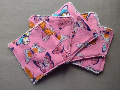 Handmade Reusable Make Up Remover Pads Set of 5 cotton butterfly 4 inch squares - Image 1 of 2