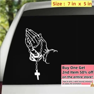 Praying Hands Rosary God Bless Die-Cut Auto Decal Car Truck Window Vinyl Sticker - Picture 1 of 10