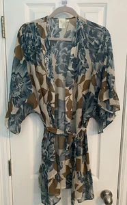 Anthropologie E by Eloise M/L Blue Floral Ruffle Kimono Robe - Picture 1 of 4