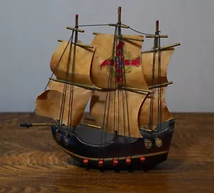 Holländische Mayflower Holz Schiff Galeone Holland Segelboot MCM geschnitzte Kunst Lampenfassung - Bild 1 von 12