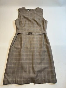 Salvatore Ferragamo Womens 100% Wool Belted Plaid Dress Grey Beige Size EUR 48 - Picture 1 of 17
