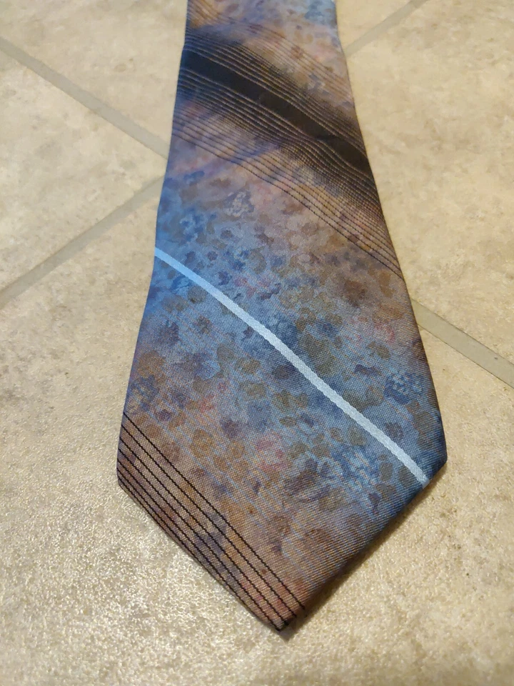 Damon Hombre Cuello Marrón Azul Rosa Rayas Estampado Floral Corbata 100% Poliéster Usado en Excelente Condición Foto 1 de 4