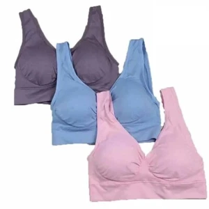 3 Pack Womens Ladies Sports Sleep Comfort Bras Plus Size Non-Wired Seamless Soft - Picture 1 of 18