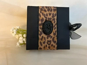Leopard Print and Black Satin Journal with Ribbon Ties - 4-1/2"x4-1/2"x2" - Picture 1 of 4