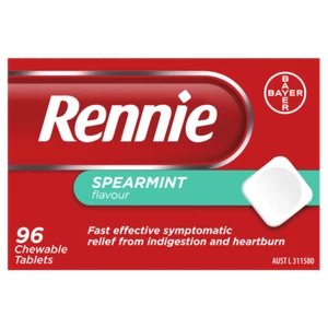 Rennie 96 Chewable Tablets - Spearmint Symptomatic Relief Indigestion Heartburn - Picture 1 of 2