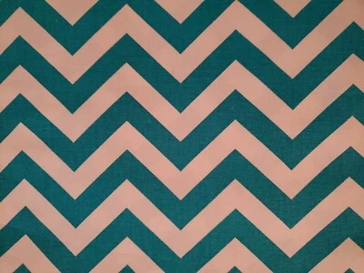 Home Decor Ivory Turquoise Chevron Cotton Fabric 45"×44" teal white upholstery  - Image 1 of 4