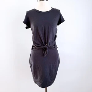 Sundry Tie Front Short Sleeve Mini Dress 2 (Medium) Dark Gray Blue - Picture 1 of 8