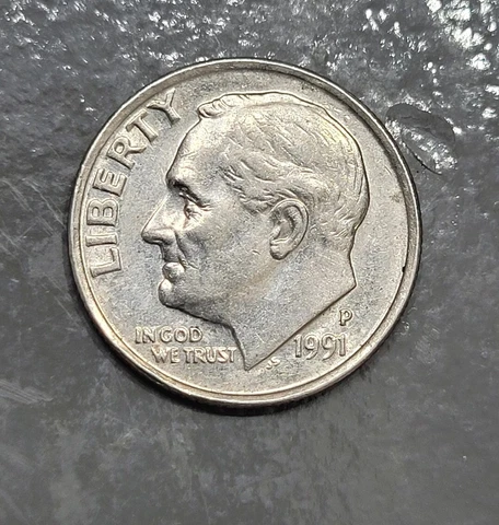 RARE 1991-P Roosevelt Dime Missing Half The"M" and All The "E" In Dime Cover