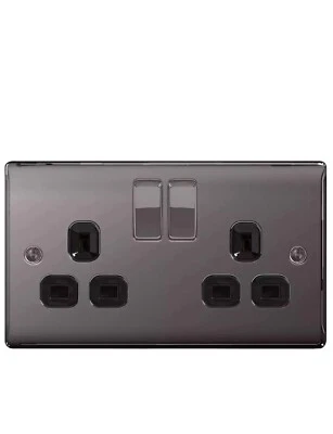 5x LAP Double 13A 2-Gang SP Switched Plug Sockets Black Nickel With Black Insert - Image 1 of 3