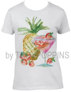 1-SEÑORA ROPA DE PIÑA MARTINI BEBIDA OCÉANO PLAYA VIAJE GRÁFICO IMPRESO CAMISETA - Imagen 1 de 7