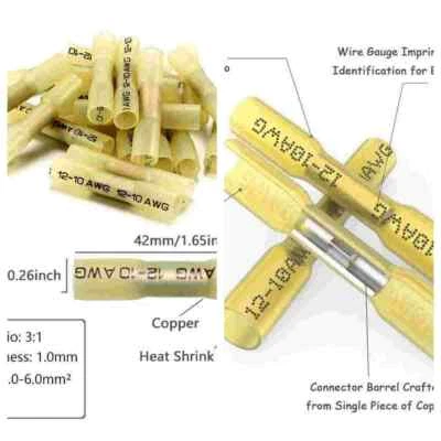 12-10 Gauge Heat Shrink Crimp Terminals Wire Butt Connectors Yellow 150/10X AWG - Image 1 of 4