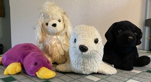 Lot of 4 Plush Stuffed Animals Black Lab Dog Seal Platypus Different Brands - Picture 1 of 6