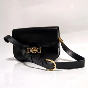 Celine Shoulder Bag Black Leather Metal Fittings Logo Used - Picture 1 of 19