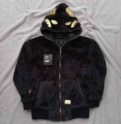 Bape Black Fur Black & Gold Leather Shark Bomber Jacket - Large - $2600 - New - Image 1 of 4