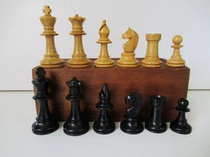 VINTAGE CHESS SET FRENCH STAUNTON POLISHED BOXWOOD K 70mm AND BOX NO BOARD - Picture 1 of 17