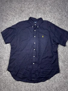 Ralph Lauren Shirt Mens Extra Large Navy Blue Classic Fit Linen Button Down - Picture 1 of 7