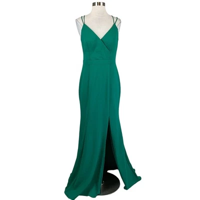 Vestido formal para mujer AQUA talla 4 verde crepé sin mangas con tiras línea A Foto 1 de 4
