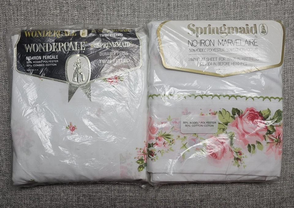 Conjunto de Lençóis Gêmeos Springmaid Vintage Wondercale Rosegay Sem Ferro Floral EUA 50/50 - Imagem 1 de 4