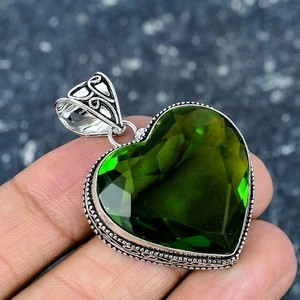 Green Peridot Gemstone Handmade 925 Sterling Silver Antique Pendant Gift - Picture 1 of 4