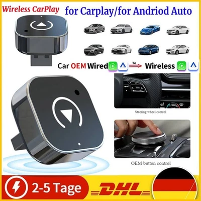 Wireless CarPlay Android Auto Adapter 2in1 Plug Play für iOS Android Schwarz DE - Bild 1 von 4