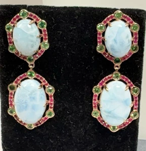 Carol Brodie Rarities Larimar Rubies Emeralds Sterling Rose Gold Earrings NWT - Picture 1 of 10